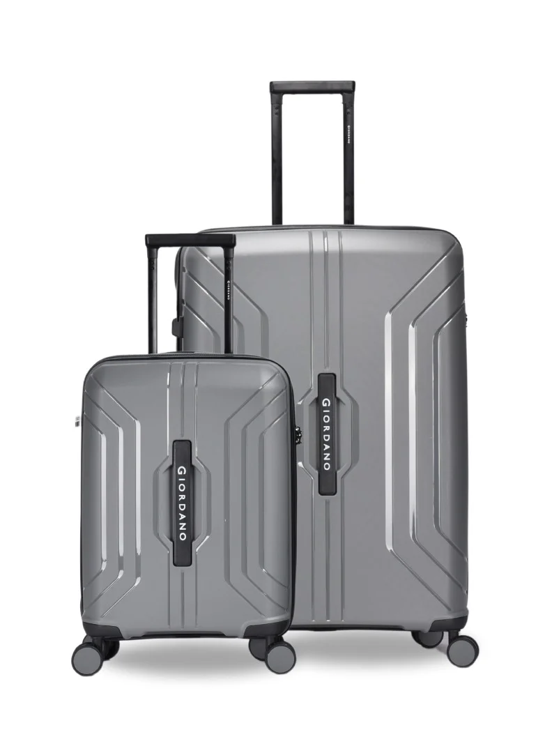 Giordano Luggage Sets of 2 Hard Shell PP Durable Lightweight Carry on & Checked Suitcase with Double Spinner Wheels, Secure Combination Lock Travel Bag, Unbreakable Hardcase Suitcase 2 Pcs Grey (S+L)