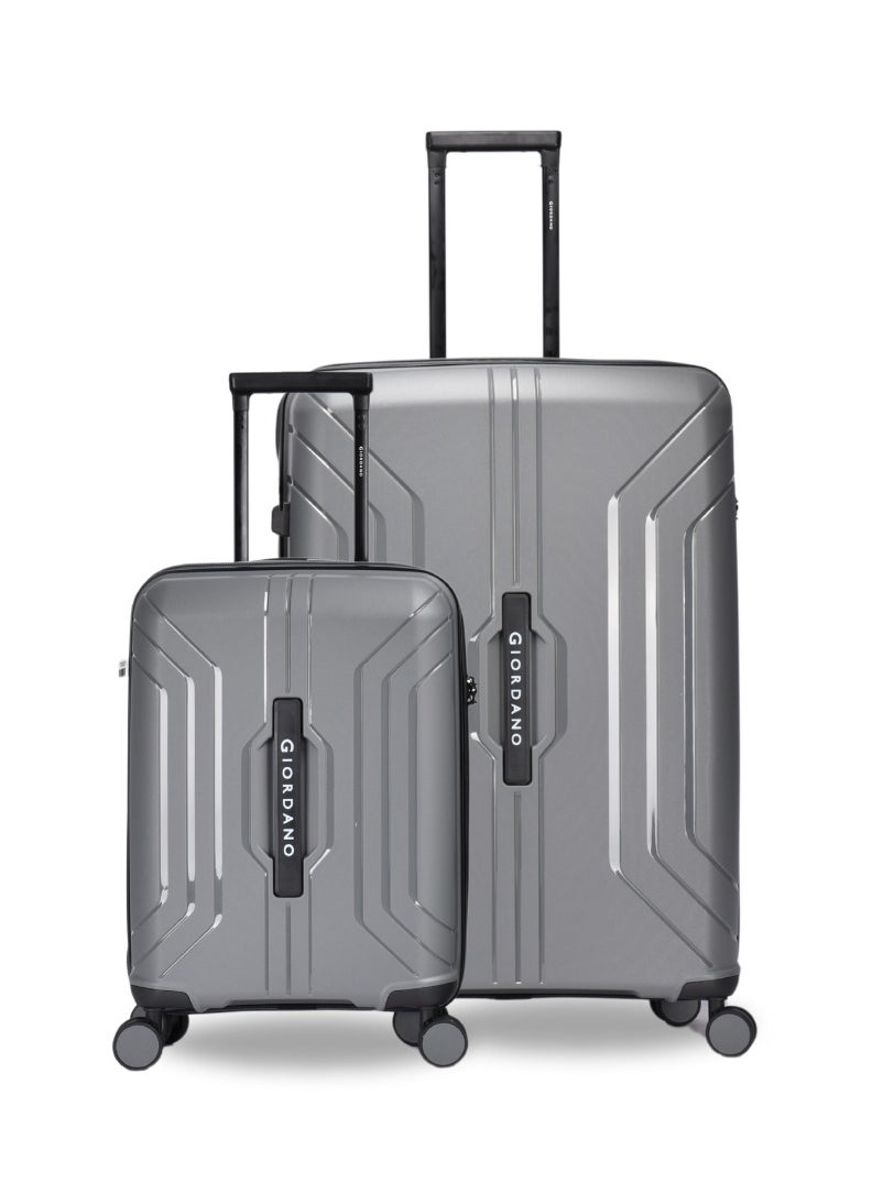 GIORDANO - Giordano Luggage Sets of 2 Hard Shell PP Durable Lightweight Carry on & Checked Suitcase with Double Spinner Wheels, Secure Combination Lock Travel Bag, Unbreakable Hardcase Suitcase 2 Pcs Grey (S+L) - Image 1