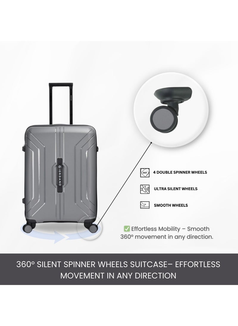 GIORDANO - Giordano Luggage Sets of 2 Hard Shell PP Durable Lightweight Carry on & Checked Suitcase with Double Spinner Wheels, Secure Combination Lock Travel Bag, Unbreakable Hardcase Suitcase 2 Pcs Grey (S+L) - Image 1
