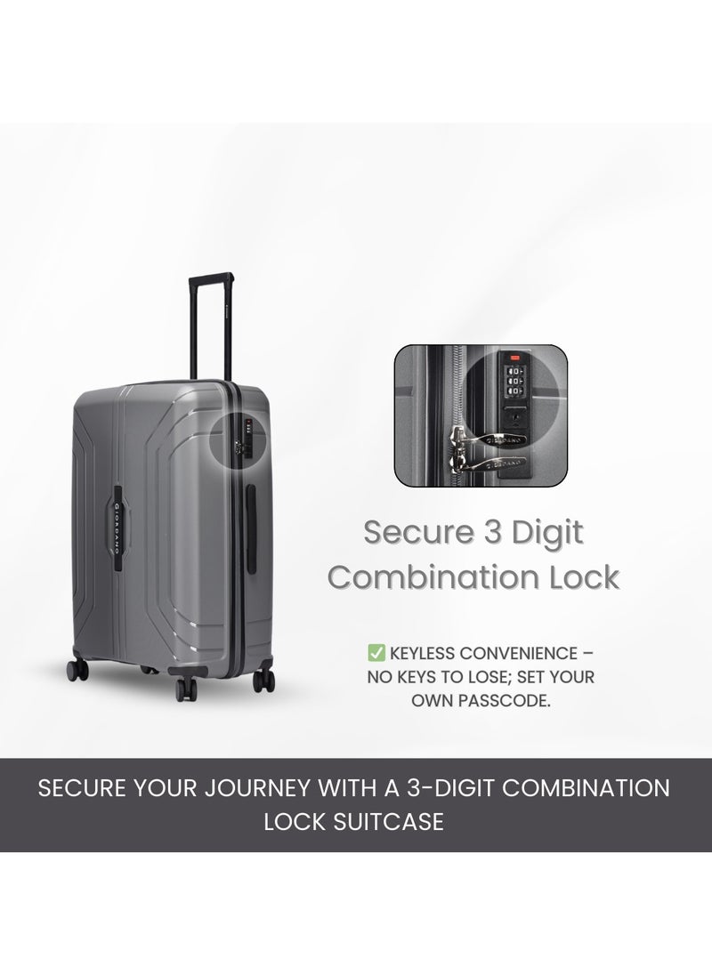GIORDANO - Giordano Luggage Sets of 2 Hard Shell PP Durable Lightweight Carry on & Checked Suitcase with Double Spinner Wheels, Secure Combination Lock Travel Bag, Unbreakable Hardcase Suitcase 2 Pcs Grey (S+L) - Image 1