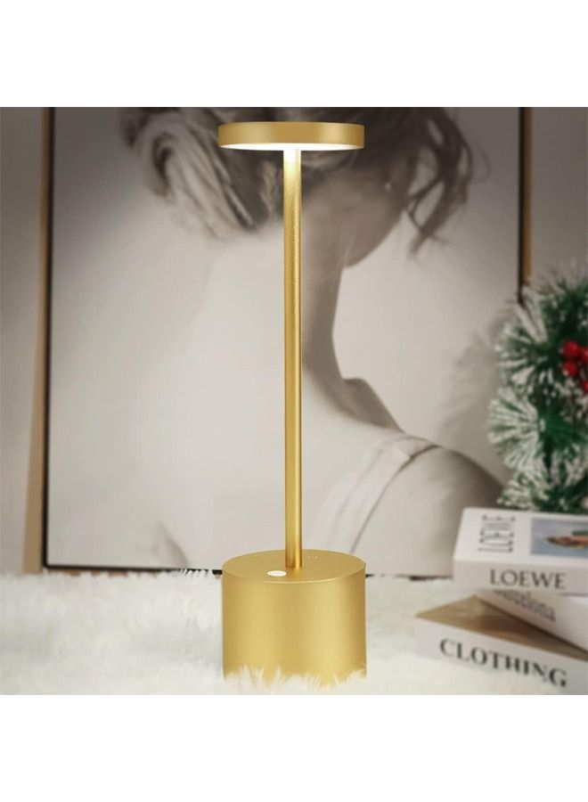 Taimi Rechargeable Cordless Metal Table Lamp Outdoor Portable Battery Operated Desk Lamps 3-Levels Brightness Wireless Powered Small Night Light for Restaurants Garden Patio Bedroom Gold - Image 1