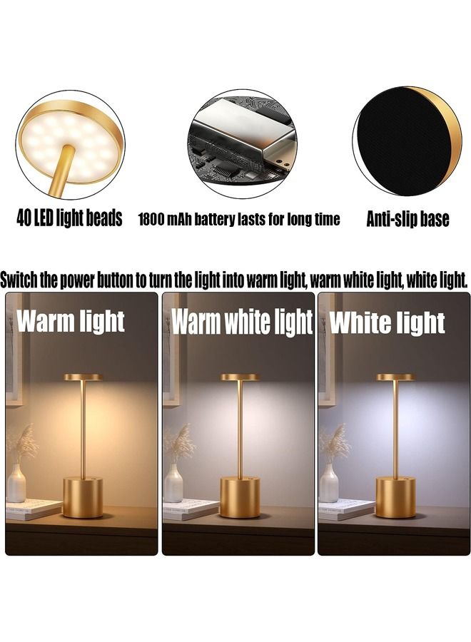 Taimi Rechargeable Cordless Metal Table Lamp Outdoor Portable Battery Operated Desk Lamps 3-Levels Brightness Wireless Powered Small Night Light for Restaurants Garden Patio Bedroom Gold - Image 3