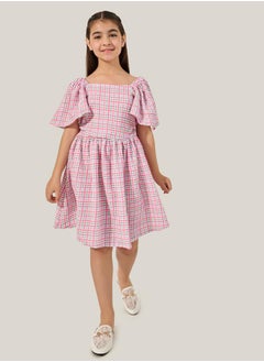 Styli Checked Seersucker A-Line Dress  - Image 1