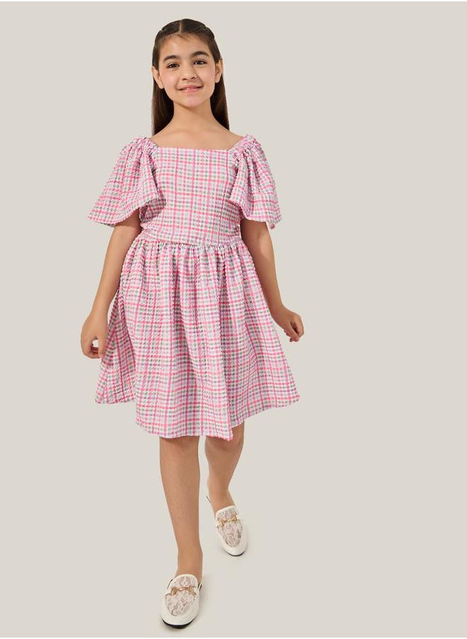 Styli Checked Seersucker A-Line Dress  - Image 1