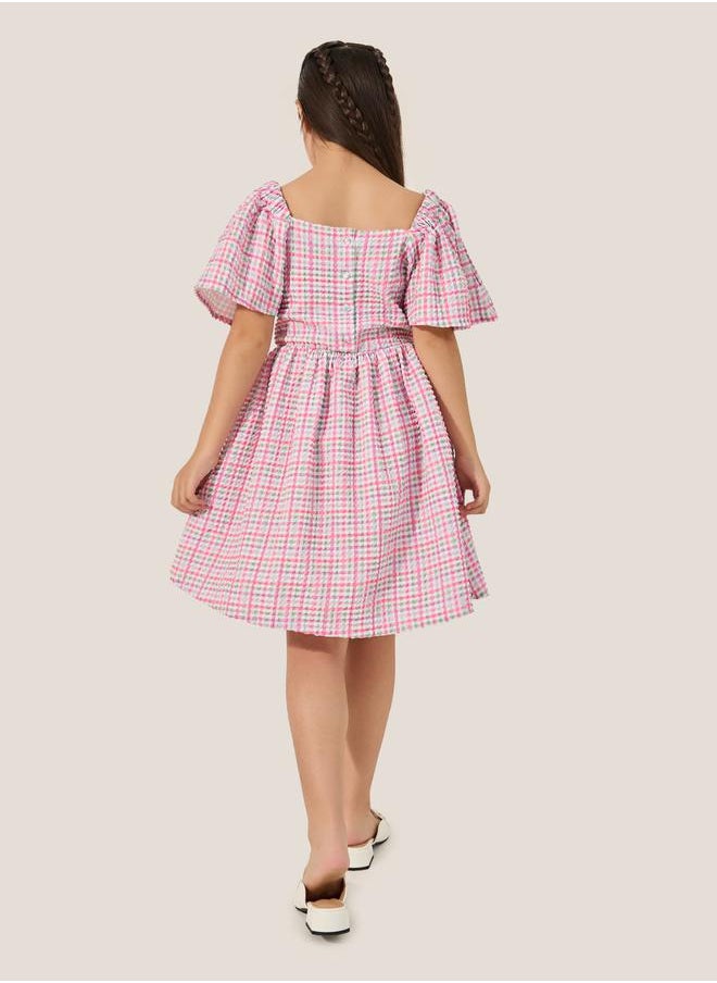 Styli Checked Seersucker A-Line Dress  - Image 4