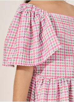 Styli Checked Seersucker A-Line Dress  - Image 3