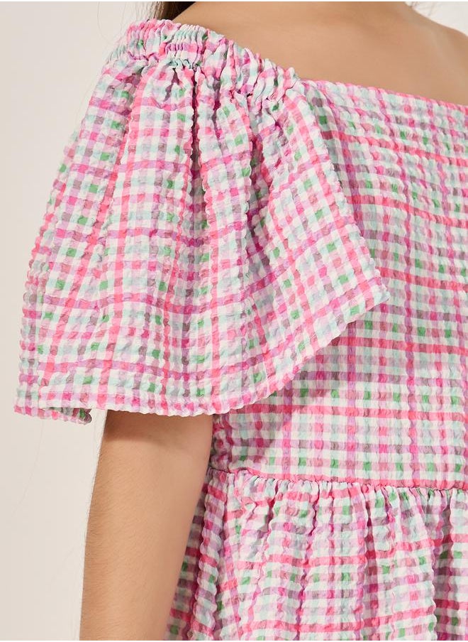 Styli Checked Seersucker A-Line Dress  - Image 3