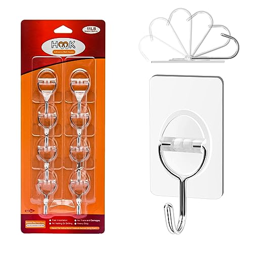 CGBE Adhesive Hooks Heavy Duty Sticky Hooks for Hanging 11 lbs (Max) Seamless Transparent Adhesive Hooks Wall Hangers Without Nails for Hanging Keys Coats Hats Bags Ceiling (Clear-8PACK) - Image 1