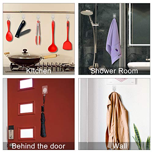 CGBE Adhesive Hooks Heavy Duty Sticky Hooks for Hanging 11 lbs (Max) Seamless Transparent Adhesive Hooks Wall Hangers Without Nails for Hanging Keys Coats Hats Bags Ceiling (Clear-8PACK) - Image 4