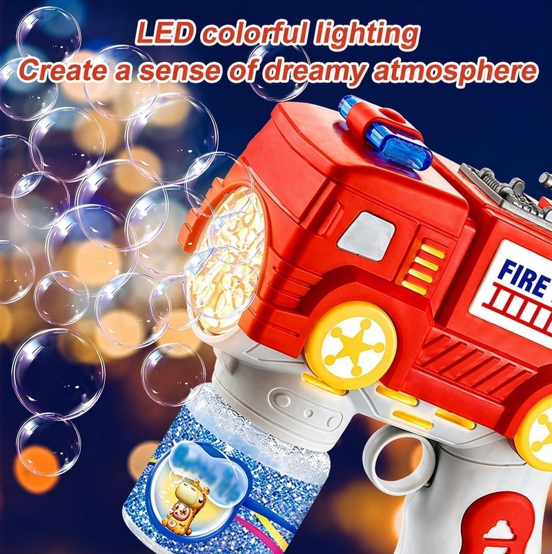 O2. مسدس فقاعات بتصميم سيارة إطفاء مع إضاءة LED – لعبة إطلاق فقاعات أوتوماتيكية للأطفال – تدفق مستمر – شامل زجاجة محلول 100 مل - Image 5
