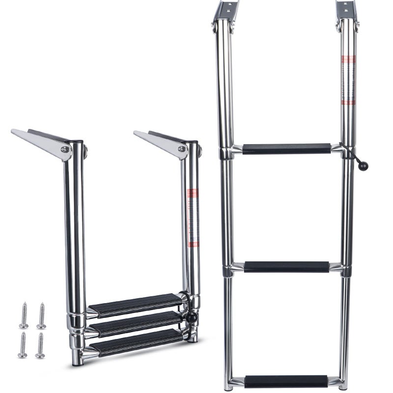 Marinebaby Marinebaby 3 Step Boat Ladder Folding Stainless Steel Telescoping Swim Ladder for BoatPontoonYachtTruckRV 