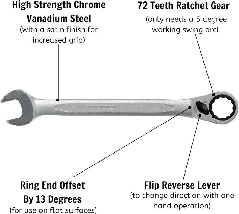 TENGTOOLS Teng Tools 11mm 72 Teeth Flip Reverse Ratcheting Combination Spanner - 600511R - Image 4