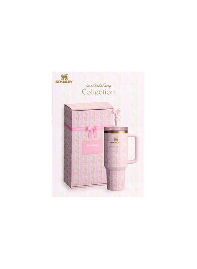 Stanley Stanley Love Shack Fancy H2.0 Flow State 40oz Pink Rose Cortex Tumbler, Stainless Steel Vacuum Insulated Quencher with Lid, Straw, and Stopper, Ideal for Water and Iced Tea, Keeps Drinks Cold, Presented in Elegant Gift-Ready Packaging  - Image 4