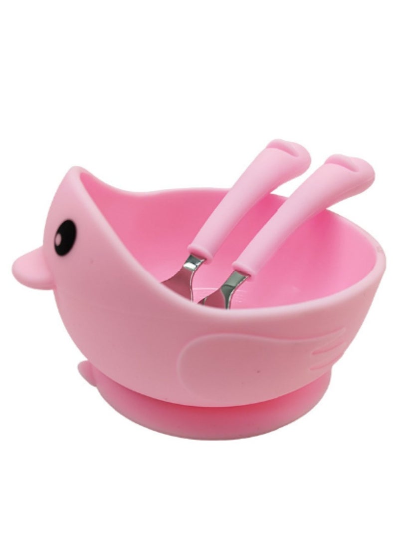 Premium Pink Silicone Duck Bowls for Toddlers with Baby Forks and Spoons! - Image 1