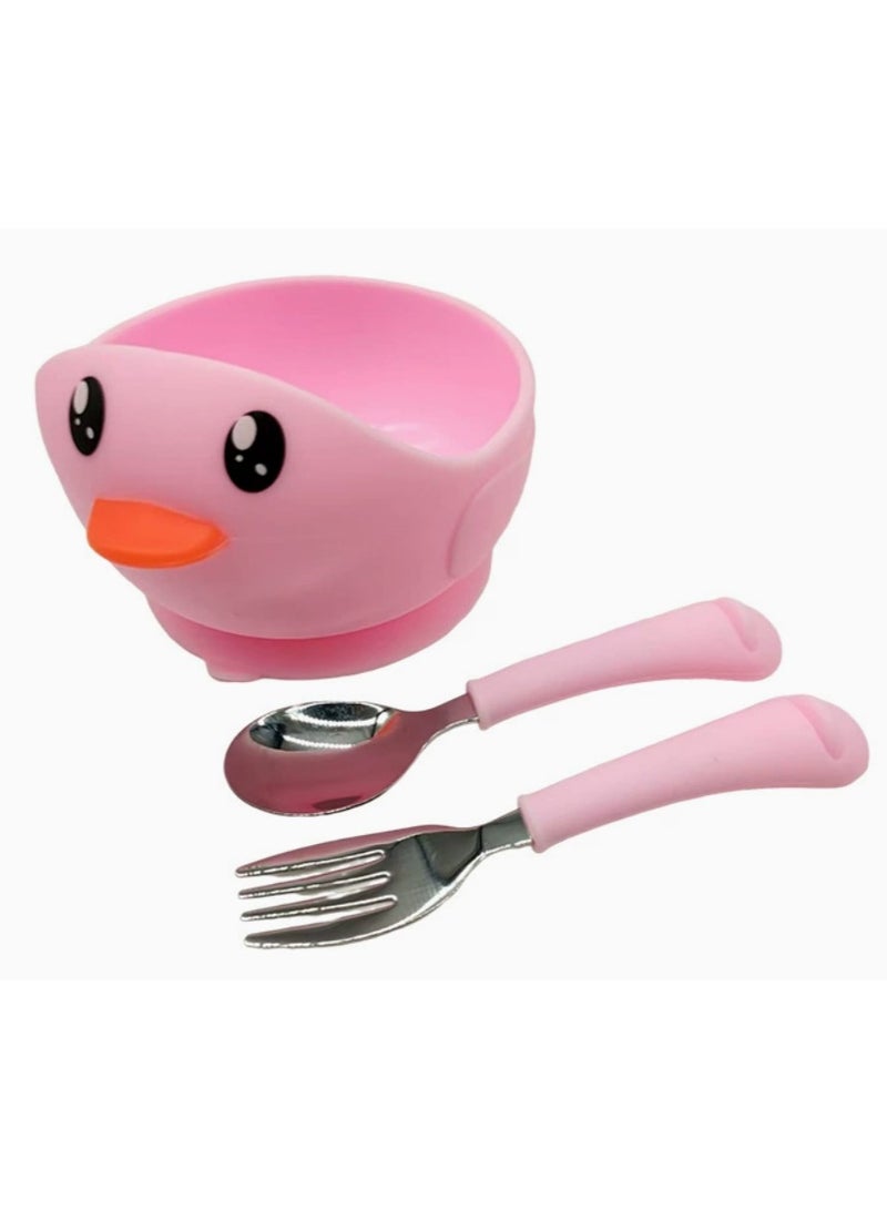 Premium Pink Silicone Duck Bowls for Toddlers with Baby Forks and Spoons! - Image 2