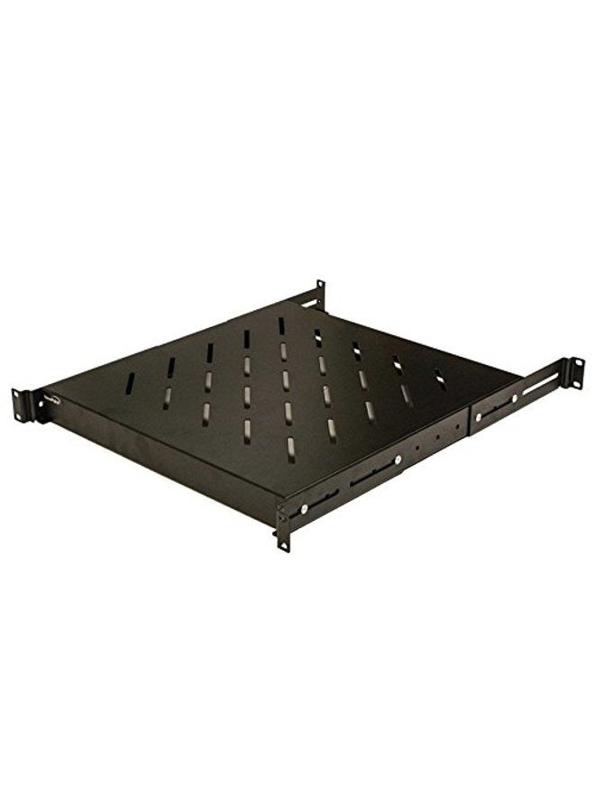 NavePoint 1U 19-Inch Fixed 4-Post Rack Mount Server Shelf With Adjustable Depth From 18-29" Black - Image 1
