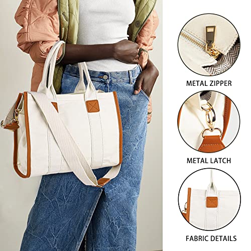 MEEJUNE Canvas Tote Bag for Women with Zipper and Adjustable Strap - Top Handle and Crossbody Styles - Image 3