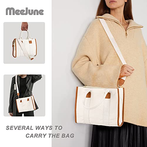 MEEJUNE Canvas Tote Bag for Women with Zipper and Adjustable Strap - Top Handle and Crossbody Styles - Image 4