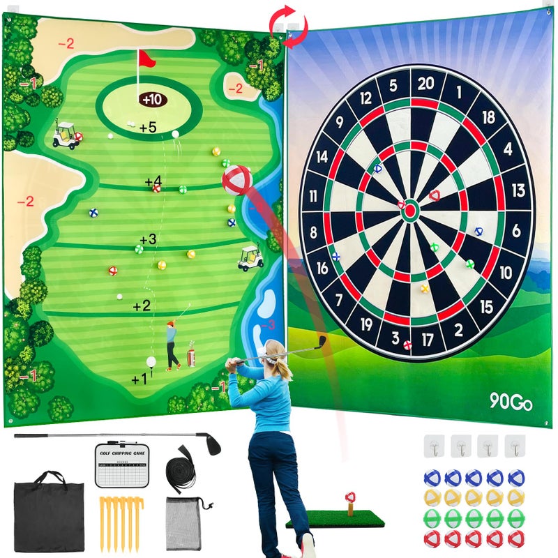 90Go DoubleSided Chipping Dart Game Mat Set with Golf Club 20 Sticky Balls 6Ft x 5Ft Supersize Game Training Mat Ideal Indoor Outdoor Gifts for Adults Family and Kids Play - Image 2