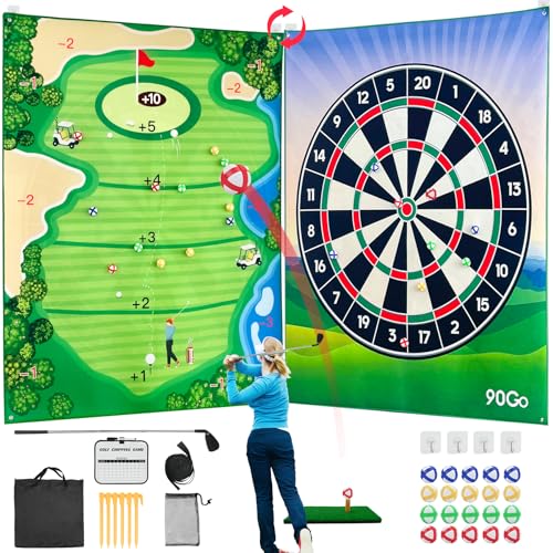 90Go DoubleSided Chipping Dart Game Mat Set with Golf Club 20 Sticky Balls 6Ft x 5Ft Supersize Game Training Mat Ideal Indoor Outdoor Gifts for Adults Family and Kids Play - Image 1