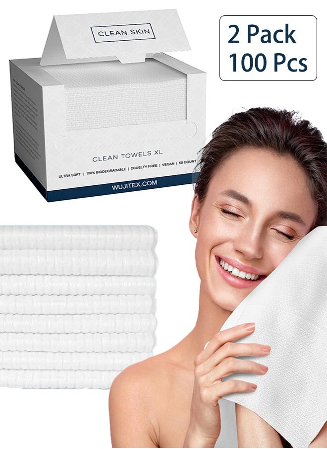 Generic Face Towels, 25cm×30cm Ultra Thick Gentle Exfoliation Disposable Face Towelette, Biodegradable Makeup Remover Dry Wipes , Super Soft Clean Facial Towels Wash Cloth for Sensitive Skin,100 Count,2Pack  - Image 1