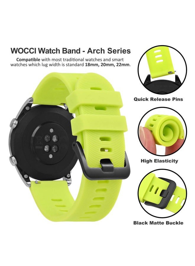 WOCCI 22mm Arched Stripes Silicone Watch Band, Quick Release Strap, Black Buckle (Lime Green)  - Image 3