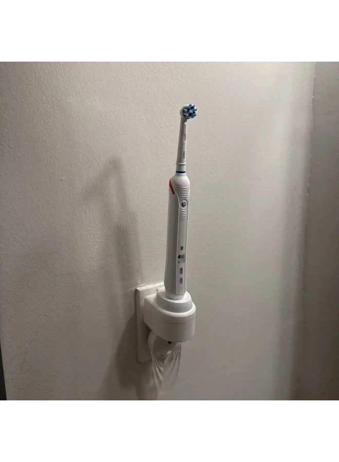White Electric Toothbrush Charger Stand Wall Mounted Bathroom Organizer Paper Holder - Image 2