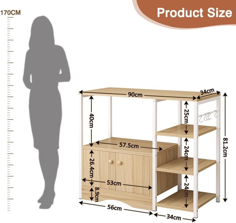JANTENS Coffee Corner Stand,3-Shelf Coffee Bar Station,Kitchen Cabinet with 5-S Hook,Microwave Rack, Buffet Sideboard Cabinet,Kitchen Storage Stand for Living Room (Beige) - Image 2