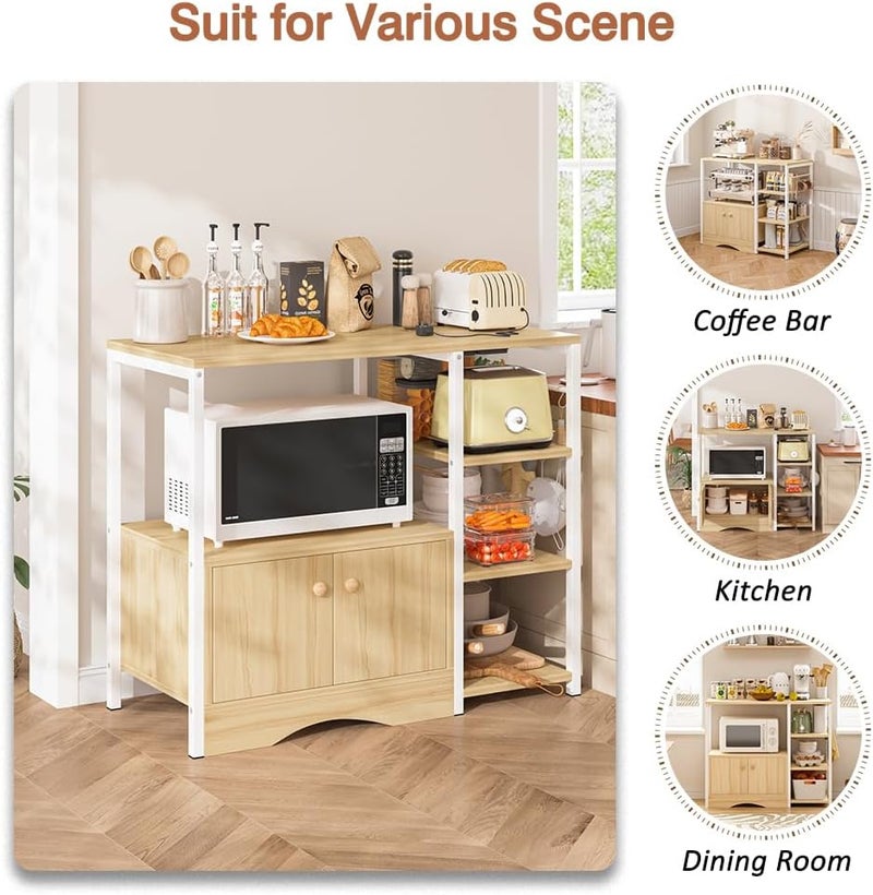 JANTENS Coffee Corner Stand,3-Shelf Coffee Bar Station,Kitchen Cabinet with 5-S Hook,Microwave Rack, Buffet Sideboard Cabinet,Kitchen Storage Stand for Living Room (Beige) - Image 5