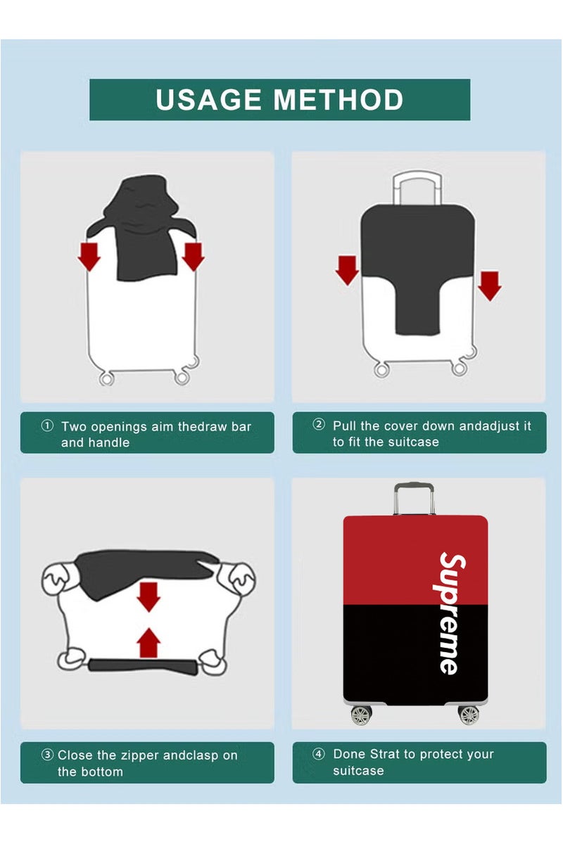 TNGames Supreme Pattern Streetwear Brand Fashionable & Stain-Resistant Design Extra Thick & Highly Elastic Suitcase Protector Cover (Fits 22-25 Inch Luggage) + Free Macaron Apple Green PVC Luggage Tag | Dustproof & Scratchproof - Easy Airport Identification - Image 5