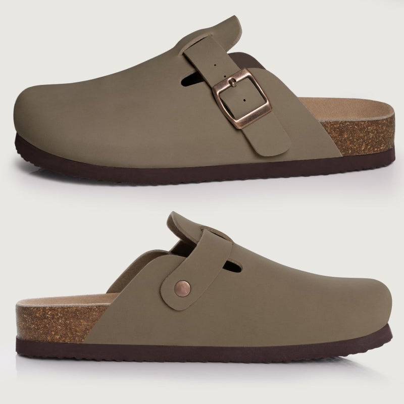 KIDMI Unisex Vegan Suede Clogs Leather Mules Womens Mens Cork Footbed Potato Shoes with Arch Support, Brown, Size 44 - Image 5