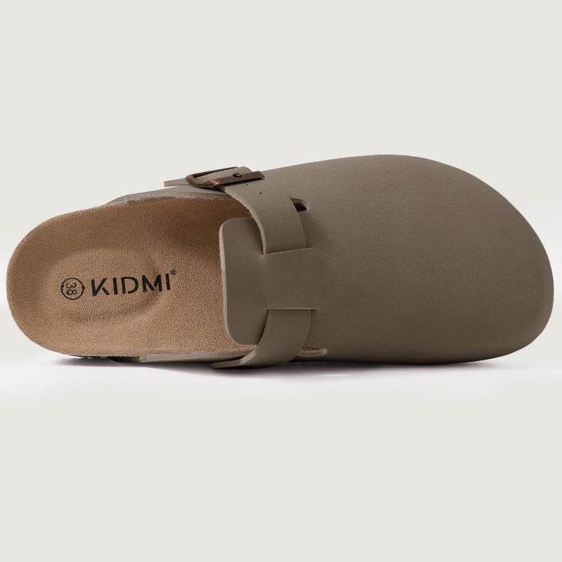 KIDMI Unisex Vegan Suede Clogs Leather Mules Womens Mens Cork Footbed Potato Shoes with Arch Support, Brown, Size 44 - Image 3