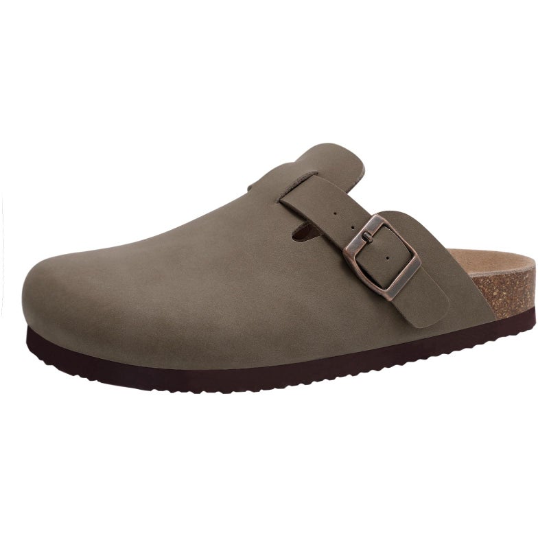 KIDMI Unisex Vegan Suede Clogs Leather Mules Womens Mens Cork Footbed Potato Shoes with Arch Support, Brown, Size 44 - Image 1