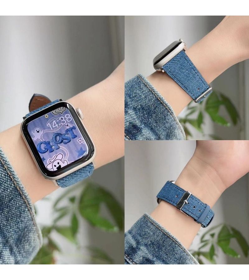 Light Blue Synthetic Leather Apple Watch Band Compatible With Series 1 10 SE Ultra 38mm 39mm 40mm 41mm 42mm 44mm 45mm 46mm 49mm Adjustable Aluminum Buckle Durable Soft Texture Stylish Casual Design - Image 3