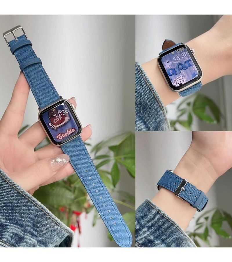 Light Blue Synthetic Leather Apple Watch Band Compatible With Series 1 10 SE Ultra 38mm 39mm 40mm 41mm 42mm 44mm 45mm 46mm 49mm Adjustable Aluminum Buckle Durable Soft Texture Stylish Casual Design - Image 4