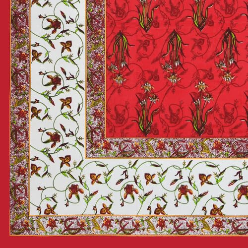 RajasthaniKart® Pure 100% Cotton Double Bed Sheet with 2 Pillow Covers (Bedsheet for Double Bed Cotton, Red Flower Patti Jaipuri, King Size,5246) - Image 5