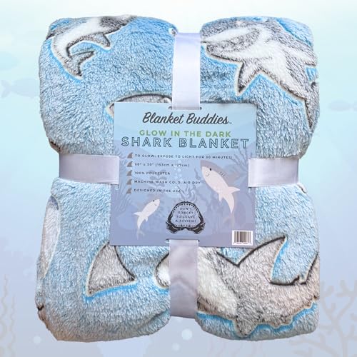 Blanket Buddies Shark Glow in The Dark Fleece Blanket: Cozy, Soft, Lightweight, Warm, 50" x 60" for Boys and Girls with Hammerhead, Mako, Blue, Whale, and Great White Sharks! (Blue) - Image 4