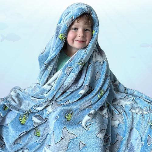 Blanket Buddies Shark Glow in The Dark Fleece Blanket: Cozy, Soft, Lightweight, Warm, 50" x 60" for Boys and Girls with Hammerhead, Mako, Blue, Whale, and Great White Sharks! (Blue) - Image 2