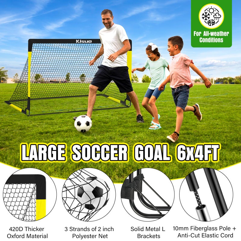 KJSUE Kids Soccer Goal for Backyard Set - 2 of 6x4 ft Soccer Goals Net Training Equipment, Soccer Nets for Kids Age 3-5 6-8 8-10 10-12, Ball, Targets for Toddler Kid Youth Soccer Games Sports Outdoor Play - Image 3