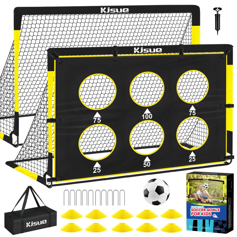 KJSUE Kids Soccer Goal for Backyard Set - 2 of 6x4 ft Soccer Goals Net Training Equipment, Soccer Nets for Kids Age 3-5 6-8 8-10 10-12, Ball, Targets for Toddler Kid Youth Soccer Games Sports Outdoor Play - Image 1