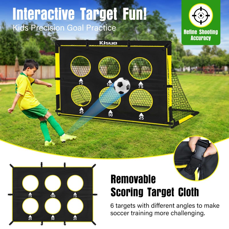 KJSUE Kids Soccer Goal for Backyard Set - 2 of 6x4 ft Soccer Goals Net Training Equipment, Soccer Nets for Kids Age 3-5 6-8 8-10 10-12, Ball, Targets for Toddler Kid Youth Soccer Games Sports Outdoor Play - Image 4