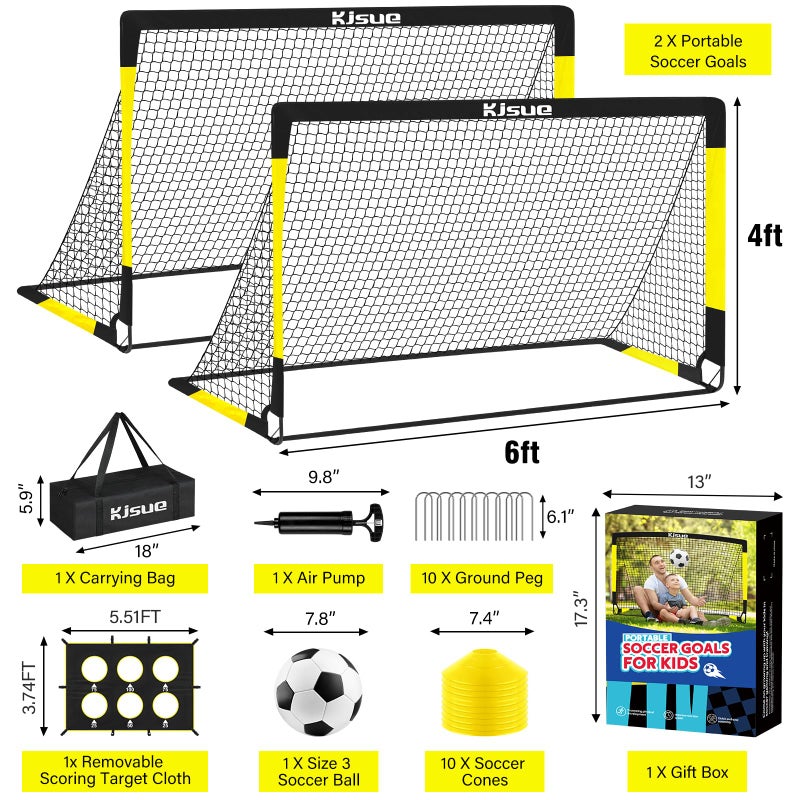 KJSUE Kids Soccer Goal for Backyard Set - 2 of 6x4 ft Soccer Goals Net Training Equipment, Soccer Nets for Kids Age 3-5 6-8 8-10 10-12, Ball, Targets for Toddler Kid Youth Soccer Games Sports Outdoor Play - Image 2