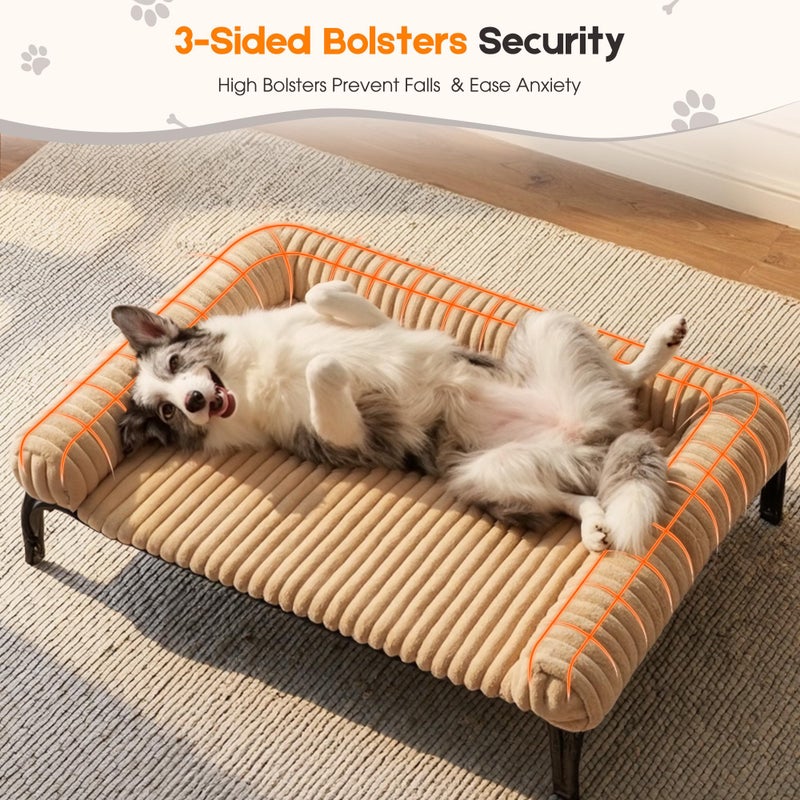 DOPEDIO Elevated Dog Bed with Removable Fluffy Pillow Cushion, Raised Pet Cot Washable Bolster, Dog Couch Sofa, Anti Slip Feet, Khaki, 43"Ã—32" - Image 3