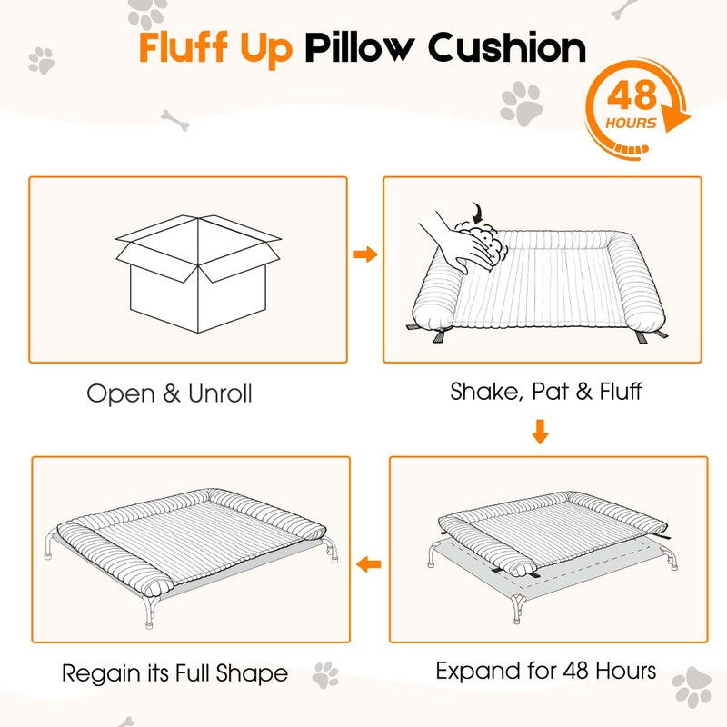 DOPEDIO Elevated Dog Bed with Removable Fluffy Pillow Cushion, Raised Pet Cot Washable Bolster, Dog Couch Sofa, Anti Slip Feet, Khaki, 43"Ã—32" - Image 4