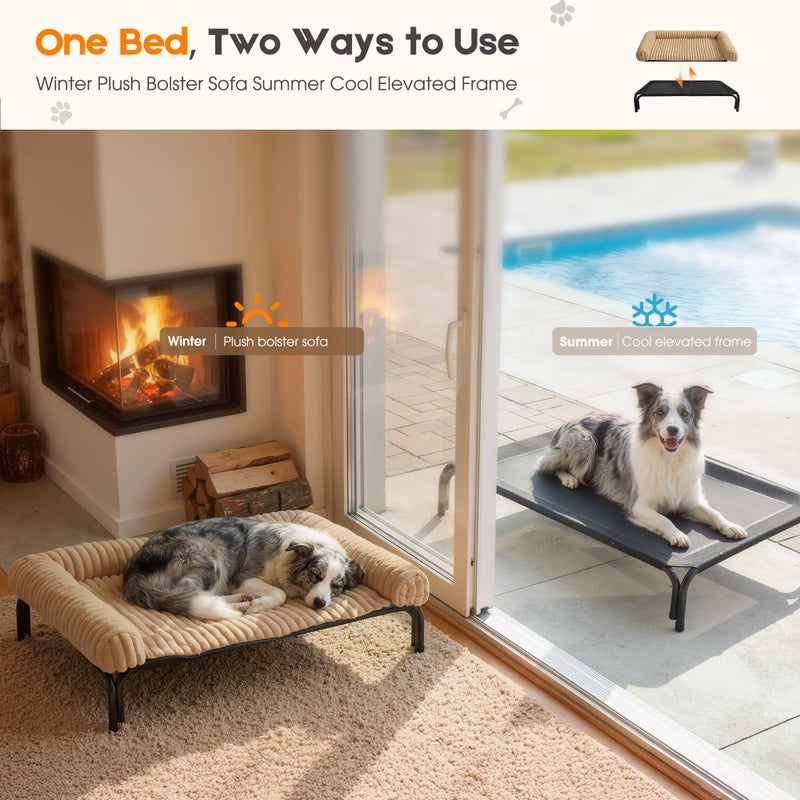 DOPEDIO Elevated Dog Bed with Removable Fluffy Pillow Cushion, Raised Pet Cot Washable Bolster, Dog Couch Sofa, Anti Slip Feet, Khaki, 43"Ã—32" - Image 5