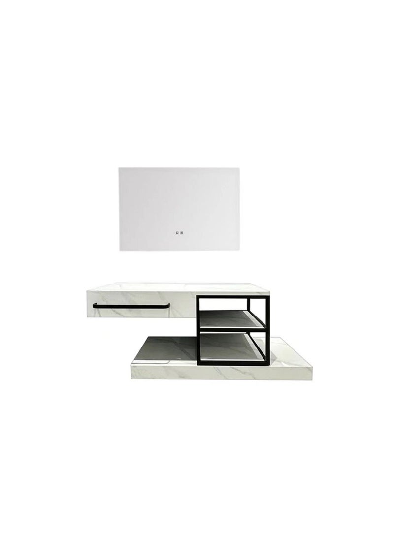 DANUBE HOME Milano Sintered Stone Vanity Cabinet with Mirror – Wall-Mounted Bathroom Sink Unit with Durable Stone Top, Sleek Design & Storage Drawers L100 x W50 x H15 cm - Image 1