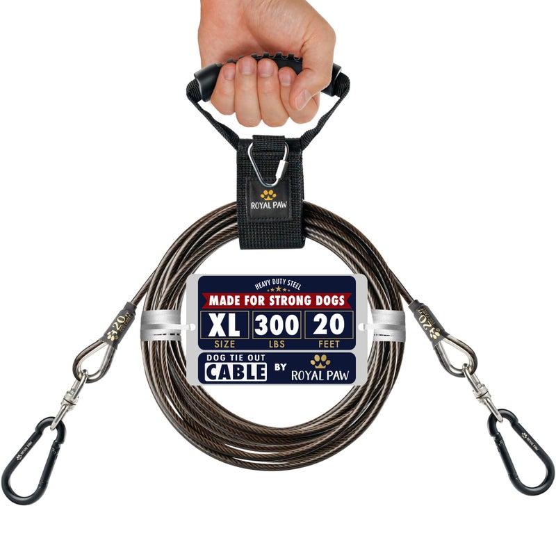 ROYAL PAW ROYAL-PAW Dog Tie Out Cable - Tie Out Cable for Dogs (up to 300 lbs) - Use Dog Tie-Outs & Stakes for Outside - Best Heavy Duty Dog Leash for Large Dogs (20ft - Black Onyx) - Image 1