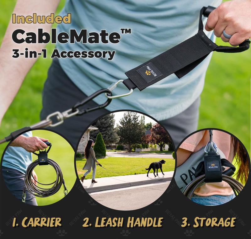 ROYAL PAW ROYAL-PAW Dog Tie Out Cable - Tie Out Cable for Dogs (up to 300 lbs) - Use Dog Tie-Outs & Stakes for Outside - Best Heavy Duty Dog Leash for Large Dogs (20ft - Black Onyx) - Image 5