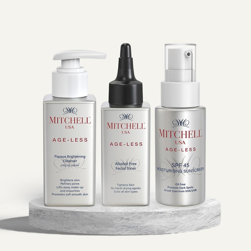 Mitchell USA Anti Aging 3Step travel size Holiday Skincare Kit Facial Cleanser  Alcohol free Toner  Moisturizer cum Sunscreen SPF 45 - Image 2