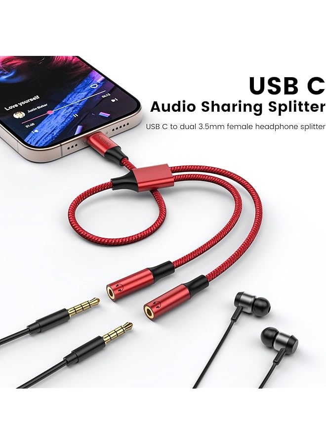 erorex Type C To Dual 3.5Mm Aux Headphone Jack Adapter Hi Res 2 Way Audio Y Cable Cord Compatible With Ipad Samsung S23 S22 Google Pixel 7 6 Pro 5 - Image 2